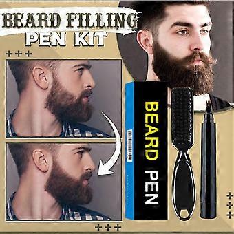 Beard Pencil Filler - Black - Barber Styling Pen with Brush - Waterproof Proof, Sweat Proof, Long Lasting Solution, Natural Finish - Cover Facial Hair