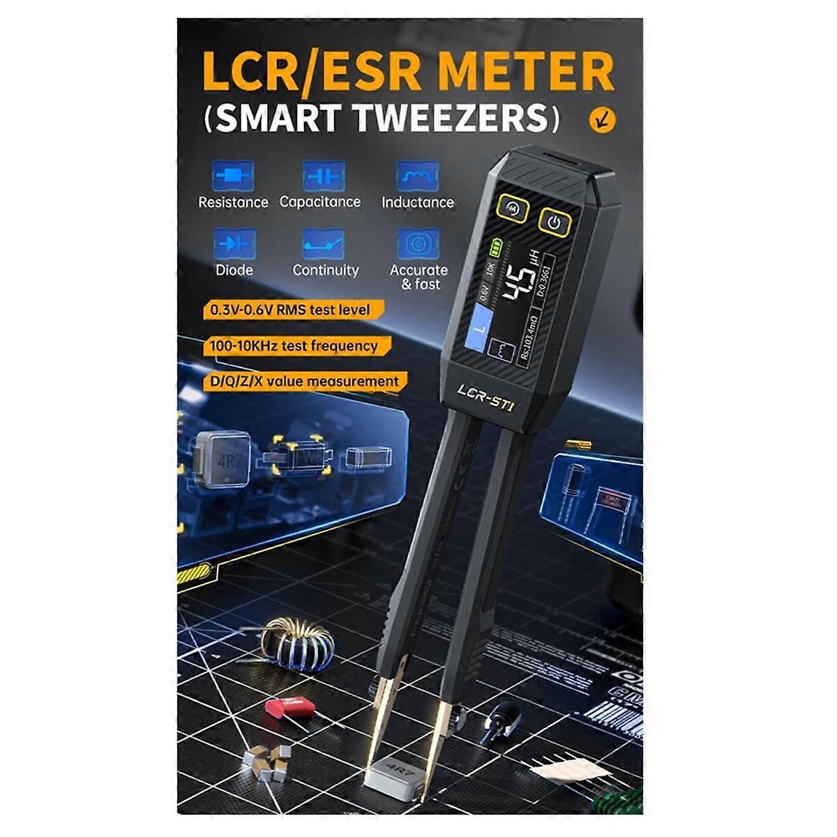 LCR-ST1 Mini Smart Tweezer LCR SMD Tester Resistance Capacitance Inductance Continuity Diode Measurement Test