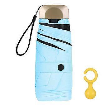 Mini Umbrella, Pocket Umbrellas with 6 Ribs, 210T Fabric & Aluminum Umbrella Stand, Sun Protection Umbrella Outdoor UV Folding Umbrella, Golden Handle