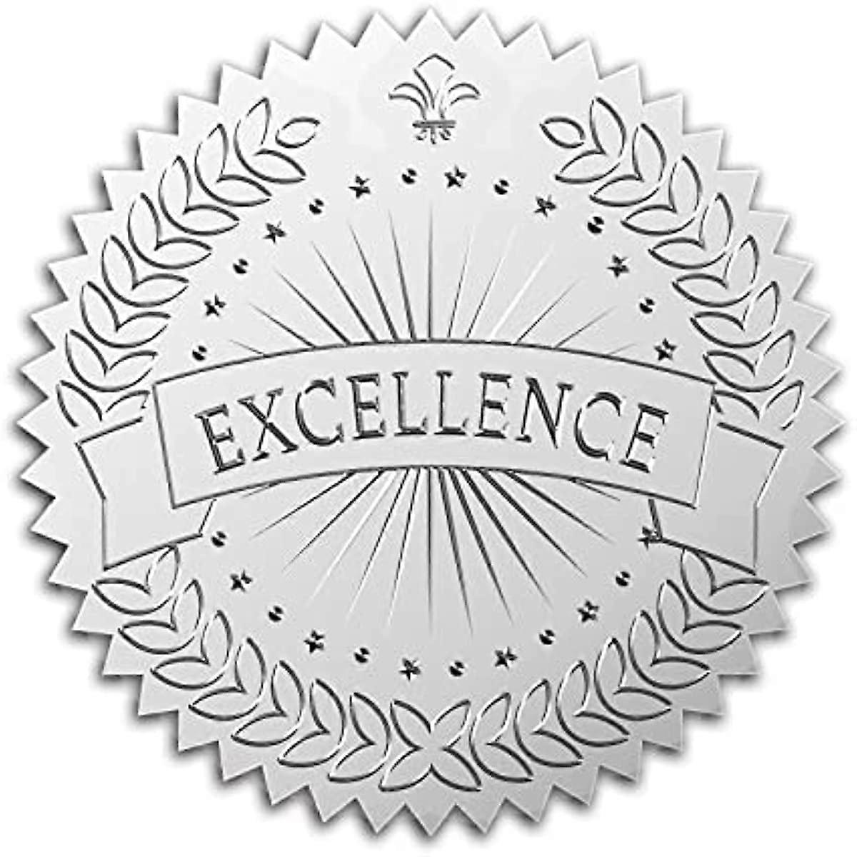 Gold Foil Sticker Excellence 100pcs Certificate Seals Silver Embossed Round Gold Certificate Seal Stickers for Envelopes Invitation Card Diplomas Awar