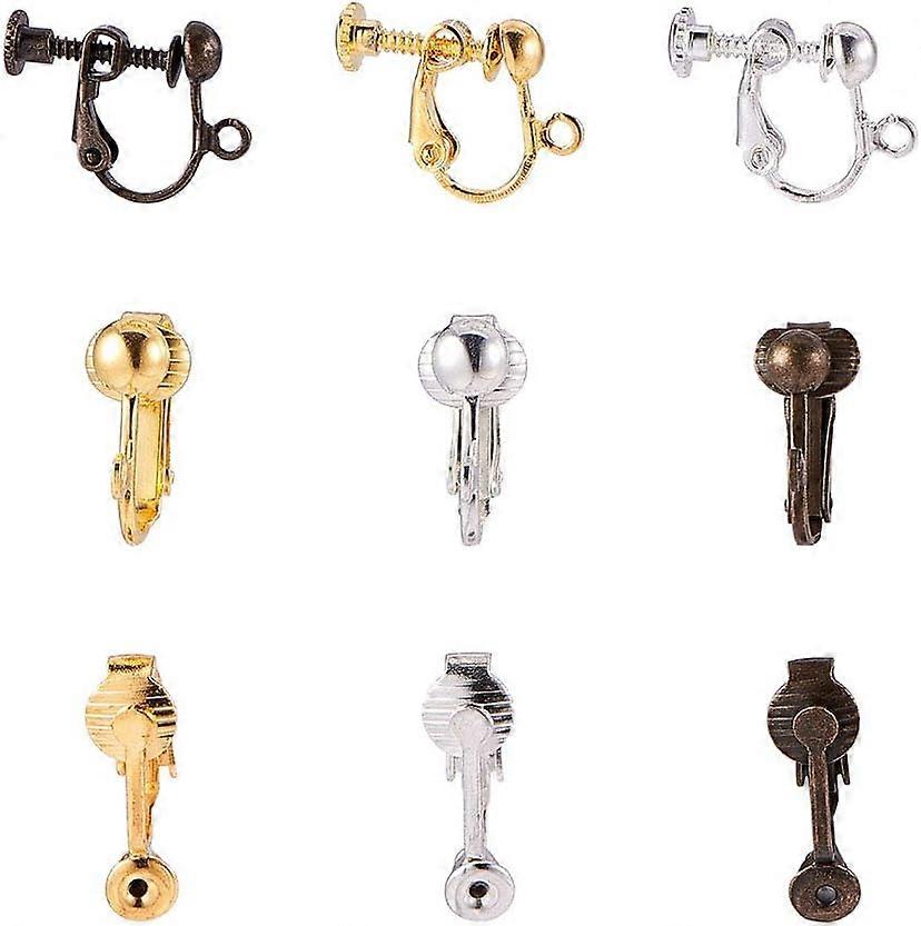36 pcs 3 Styles Brass Clip-on Earring Converter for Non-Pierced Ears with Easy Open Loop for DIY Earring Jewelry Making Silver/Golden/Antique Bronze