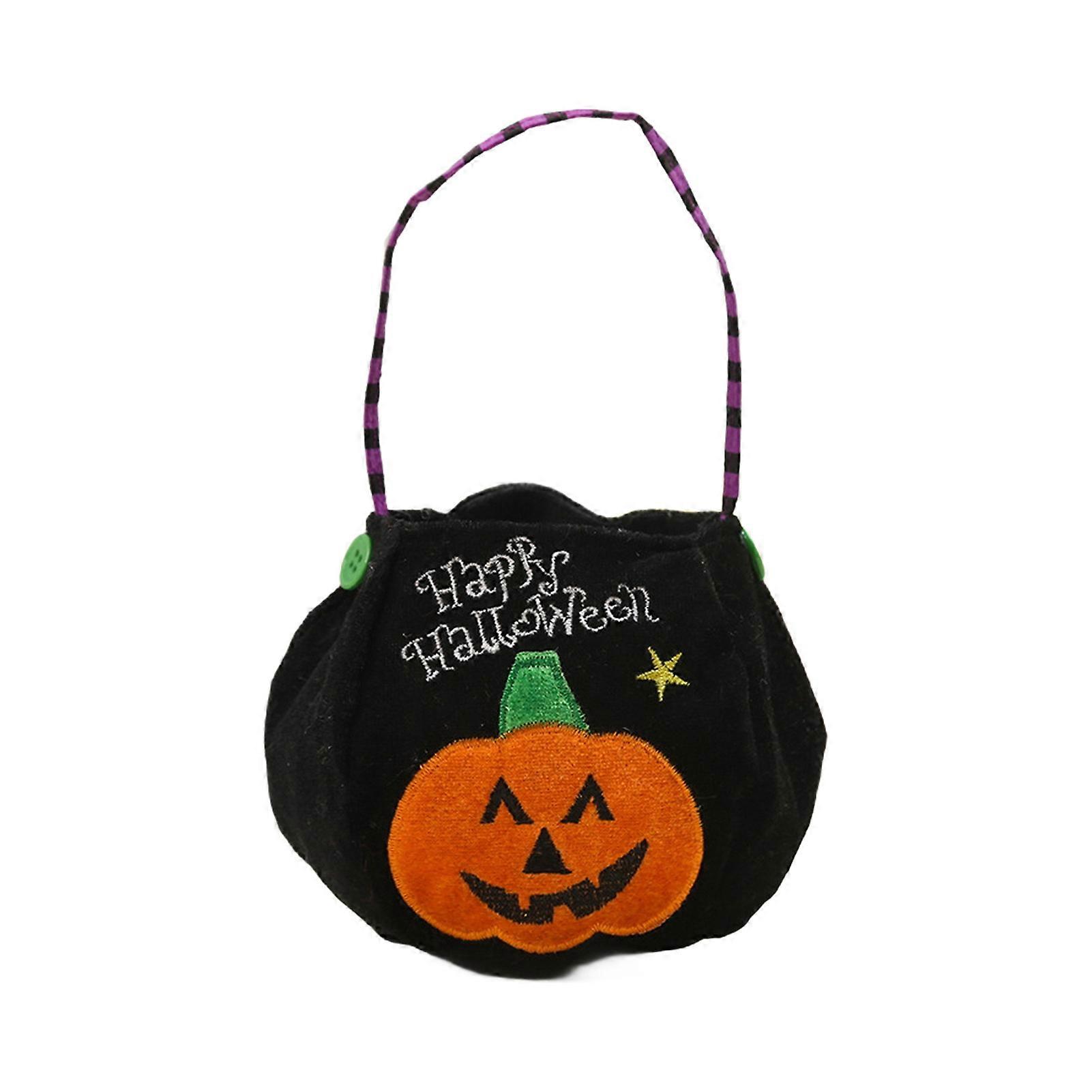 Halloween Candy Handbag Cartoon Pumpkin Witch Embroidery Foldable Portable Tote Bag Trick or Treat Candy Basket
