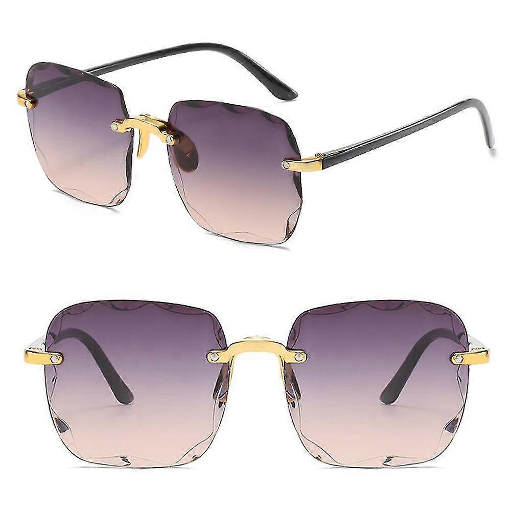 Womens Square Rimless Sunglasses Uv400 Gradient Lens Oversized Glasses