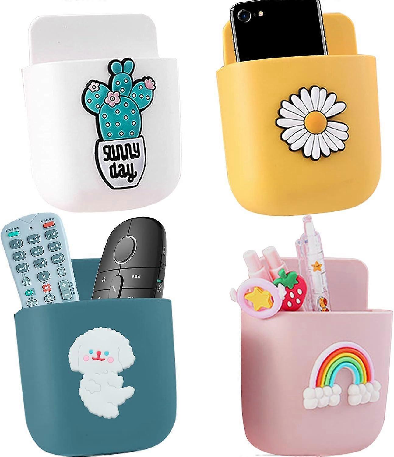 4 Pcs Support Telecommande Mural Bote Rangement, Range Telecommande Mural pour Tlcommande Auto Adhsive Support de Tlphone Portable Mural (4 Couleurs)
