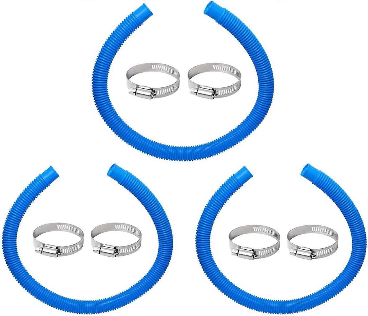 2 Terminal Hose For Pool Bottom Cleaner, 32Mm Blue Swimming Pool Hose With Hose Clamps, Compatible With In-Tex 607 637 Filter Pump By (3 Sets)