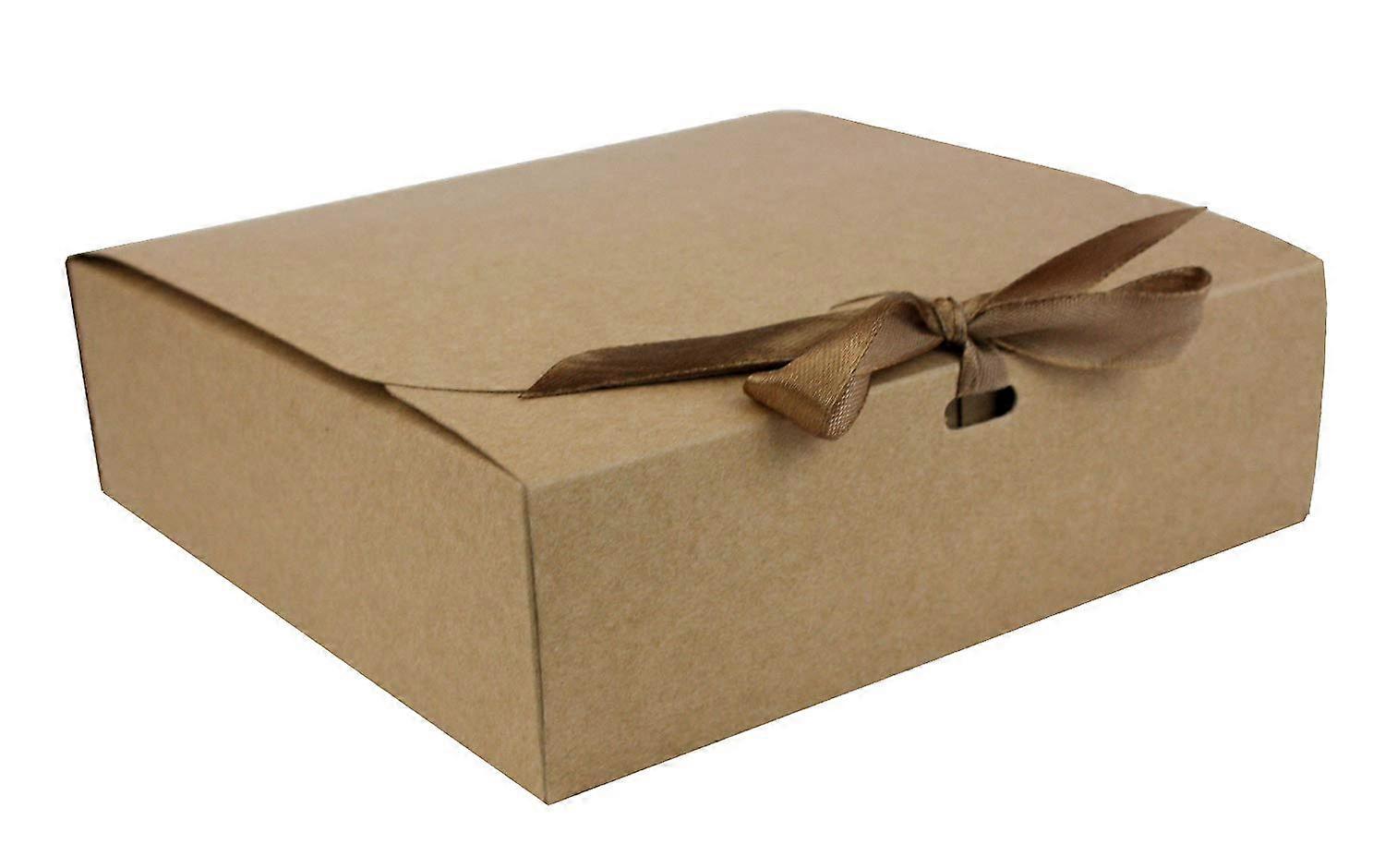 Pack of 12 Square Shaped Presentation Gift Box, Easy Assembly, Brown Box with Bow Ribbon