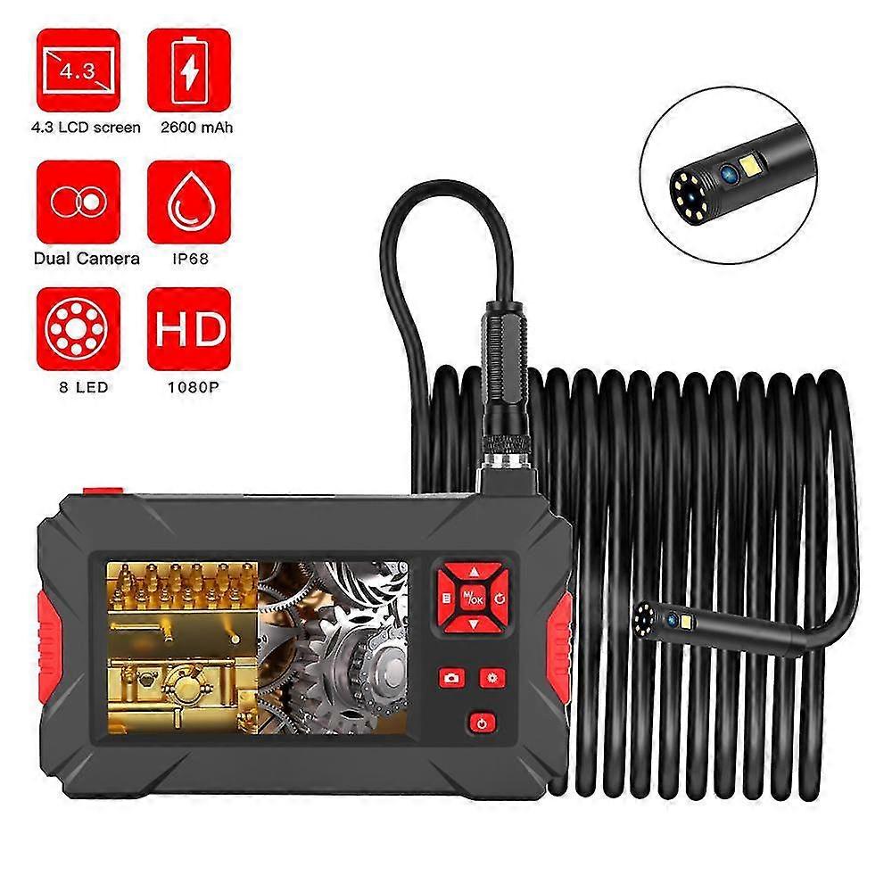 2020 Dual lens industrial endoscope hd camera 1080p boroscope pipe inspection camera flexible camera snake with 4.3 inch screen