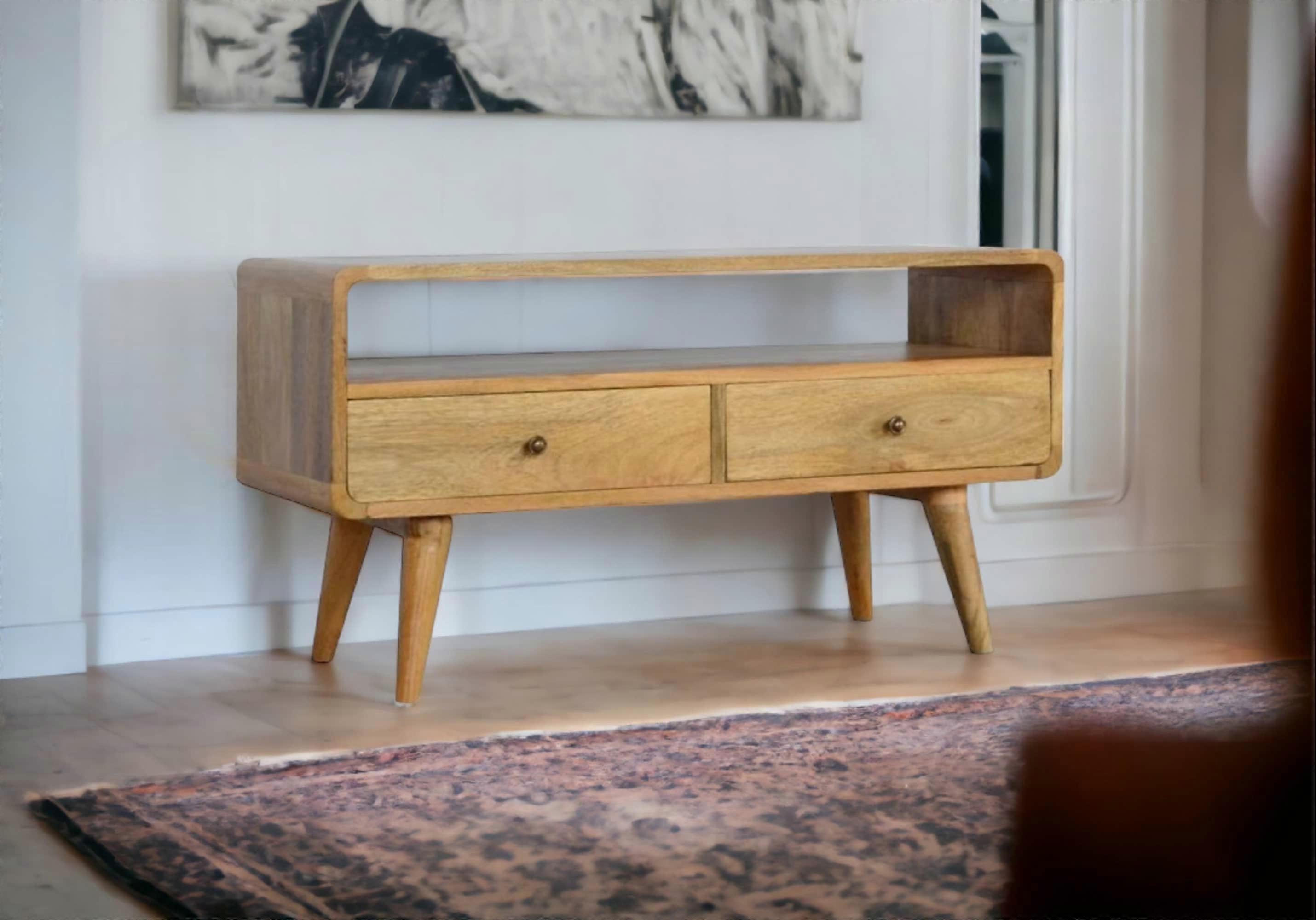 Curved Media Unit In Oak