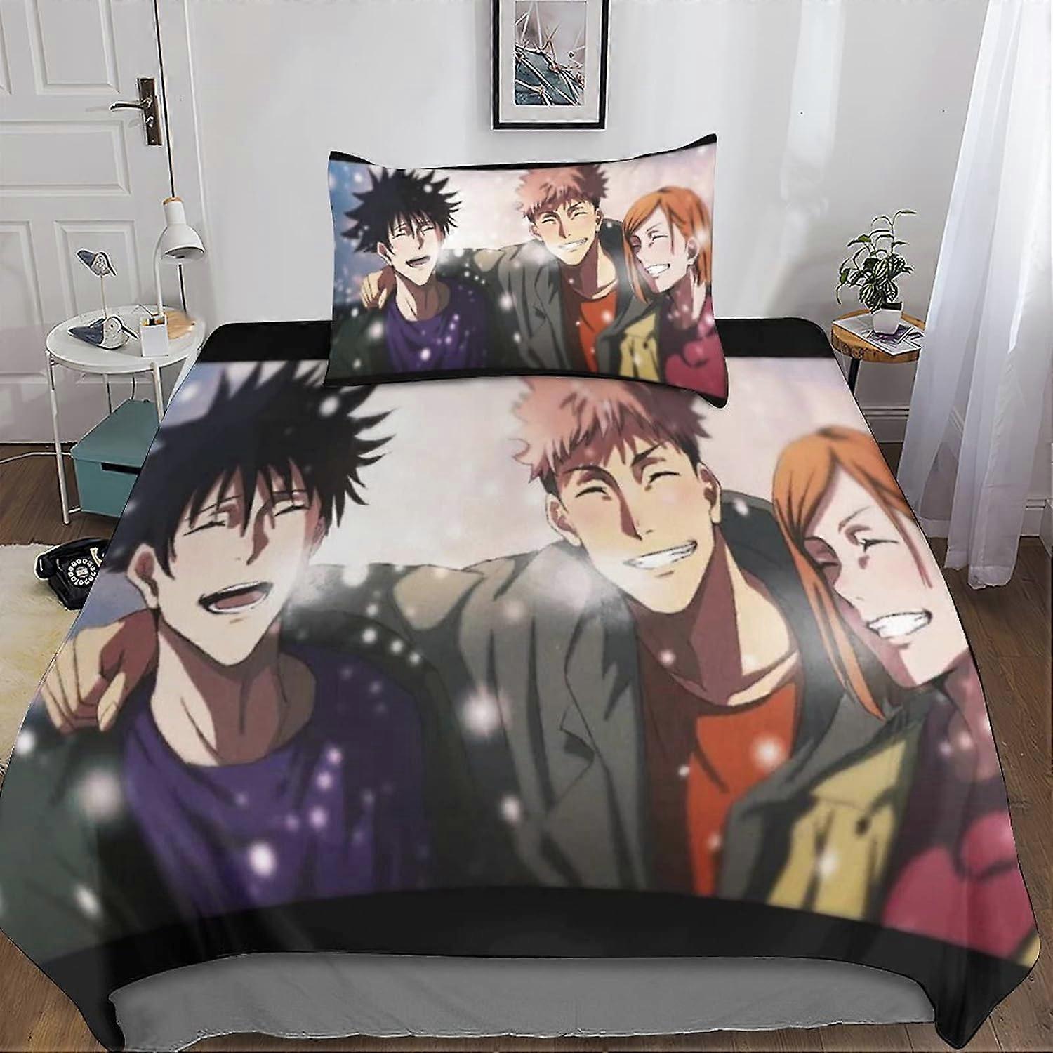 Jujutsu Kaisen Duvet CoverPiece Sets D Witchcraft Line Print Microfiber Bedding Set with Pillowcase with Zipper for for Ad 135*200 CM