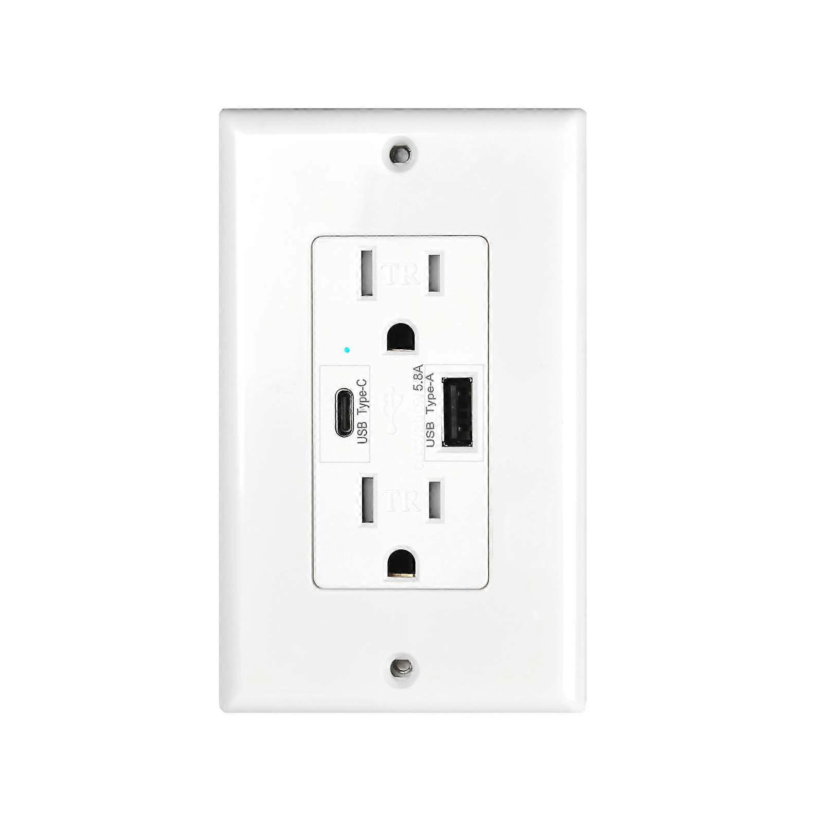 42A Dual USB Port Type C Wall Outlet Power Socket Receptacle White Plate Compatible with Apple Samsung XIAOMI Devices