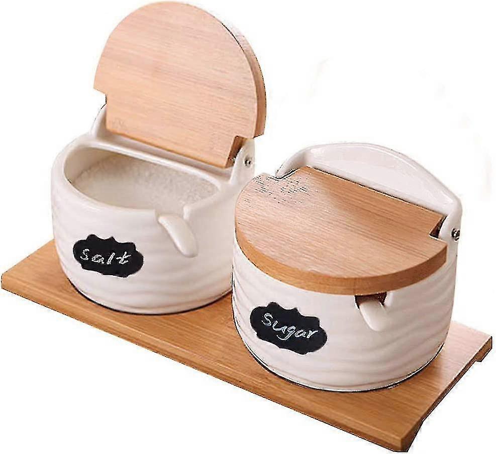 Tigela de açúcar com tampas e colheres, frasco de açúcar de cerâmica com colher e bandeja, recipiente de açúcar de porcelana com rótulos para cozinha, suporte de açúcar para açúcar, servindo
