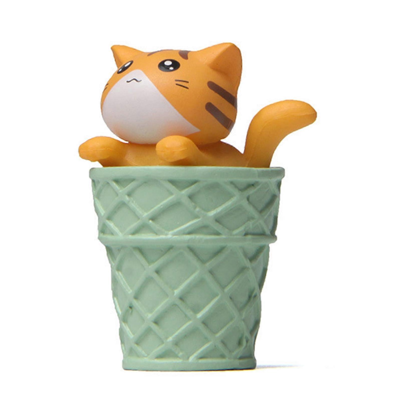 Mini Cat Model High Simulation Vivid Expression Decoration Accessories Matcha Ice Cream Cones Miniature Cat Model for Children KAESI