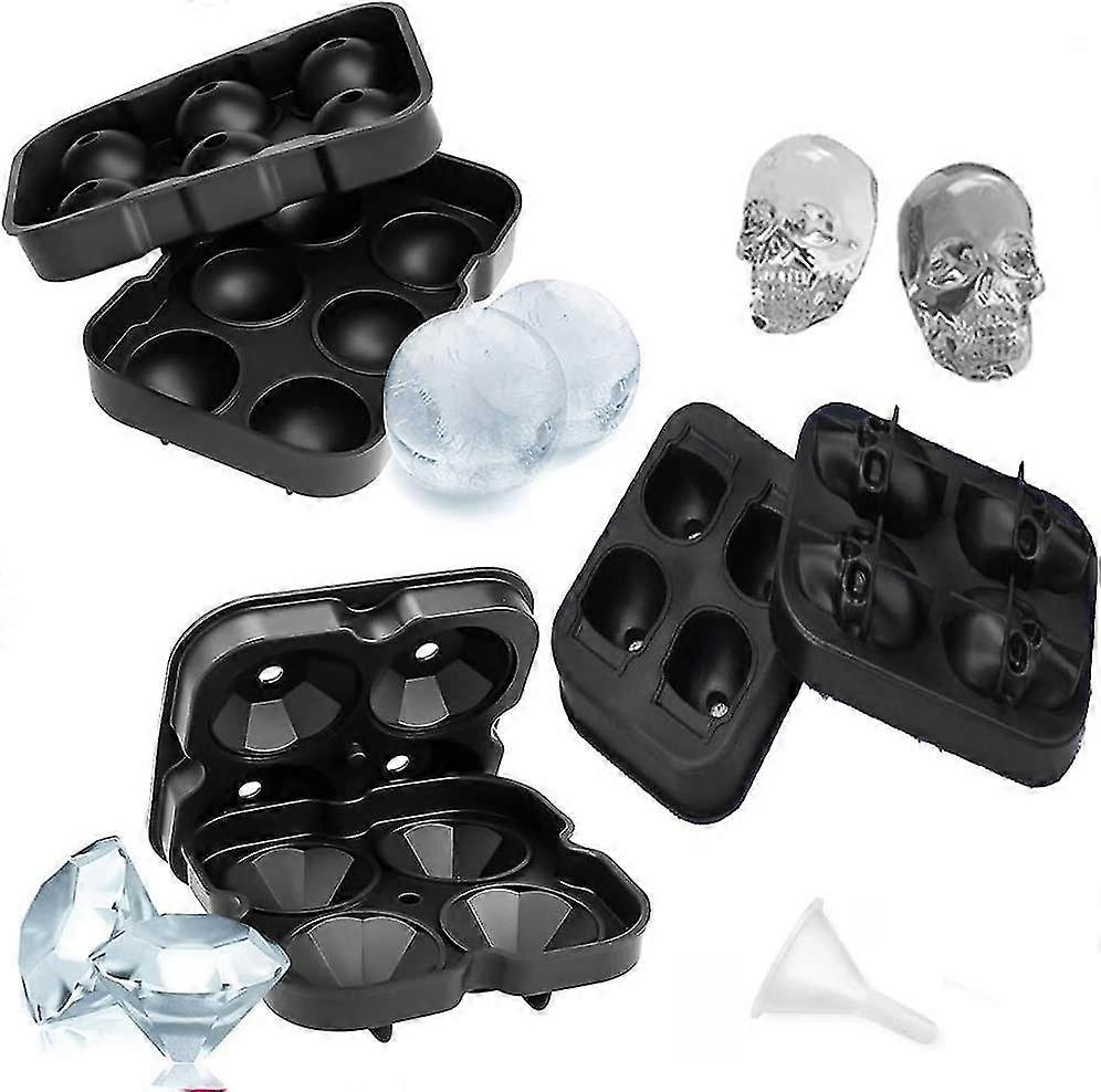 3 Pieces Of Silicone Ice Cube Trays, Diamond Type, Bowl Type, Six Round Ice Cube Makers