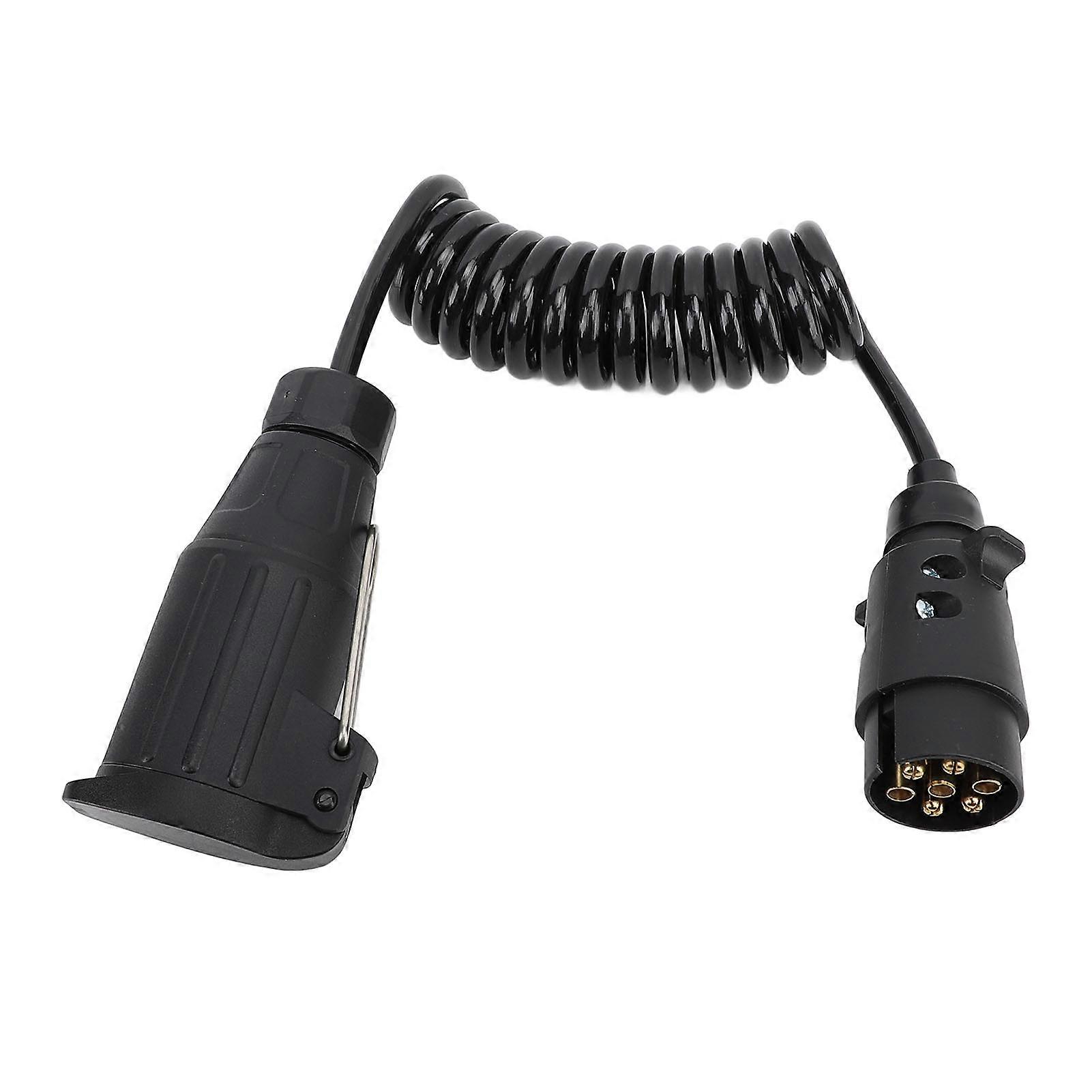 12V 7 Pin to 13 Pin Trailer Adapter 2m Length Coiled Trailer Socket Wiring Connector for RV Caravan Boat Black