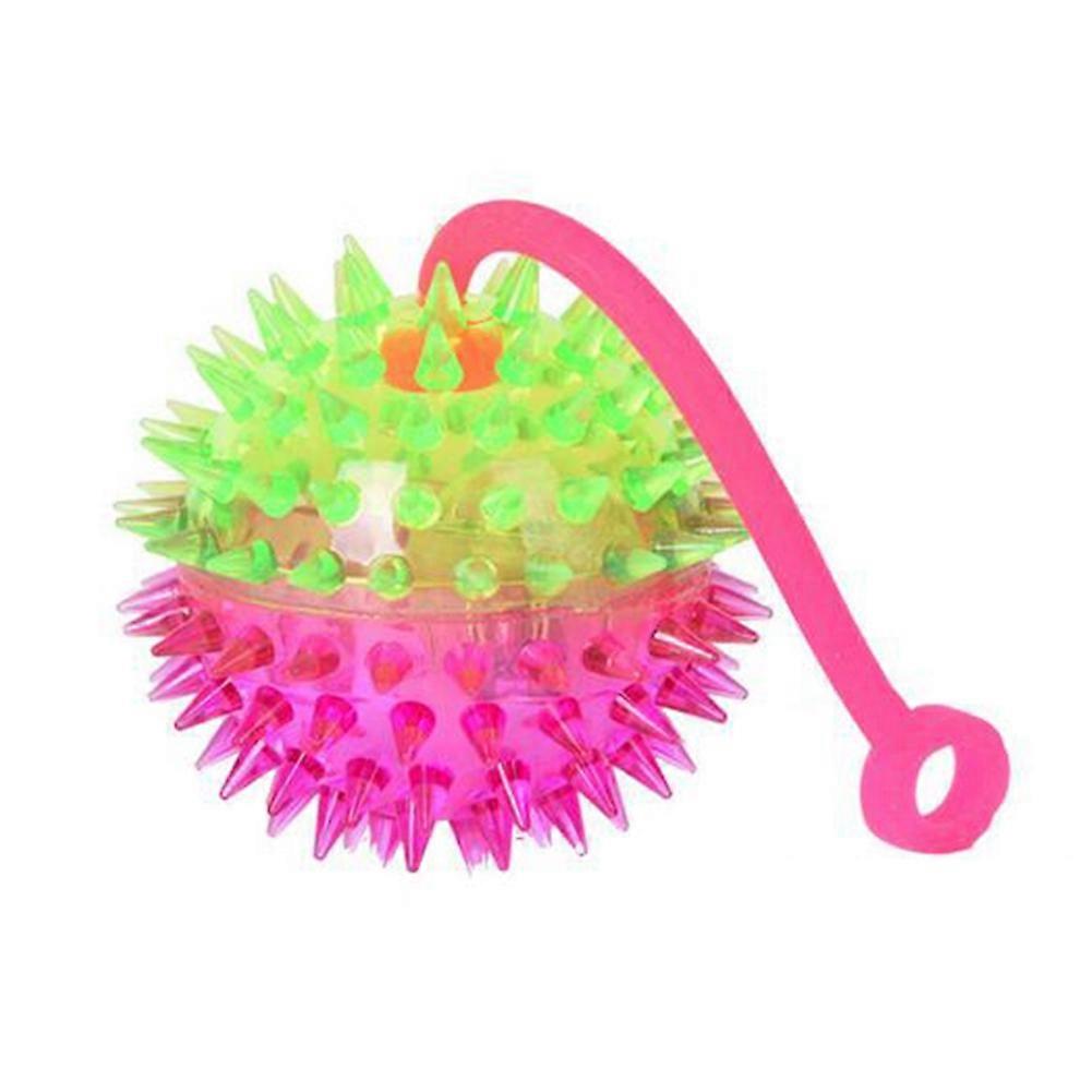 LED Flashing Soft Prickly Massage Ball with Whistle Leash Squeaky Kids Prank Toy KAESI