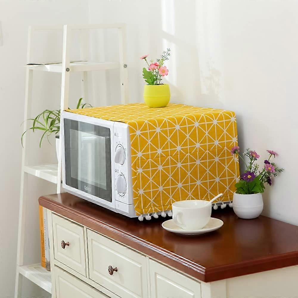 Microwave Oven Dust Cover,Yellow Checkerboard