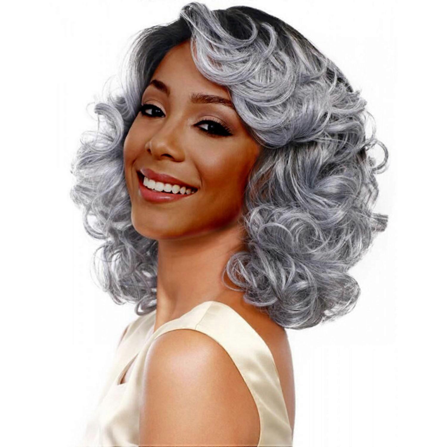 Black, silver-grey wig with gradient