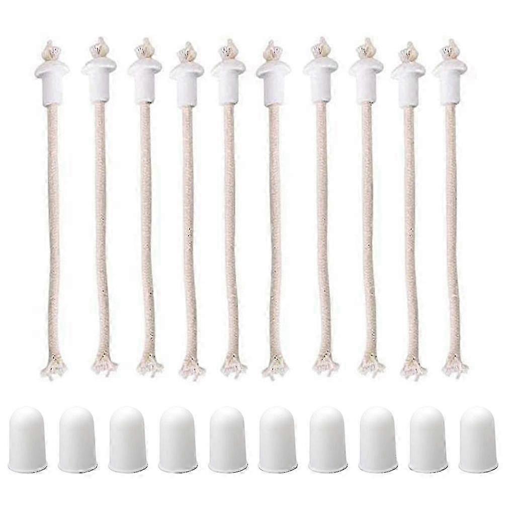 10 Sets Oil Lamp Wicks With Ceramic Holders Covers Lantern Replacement Lampwick