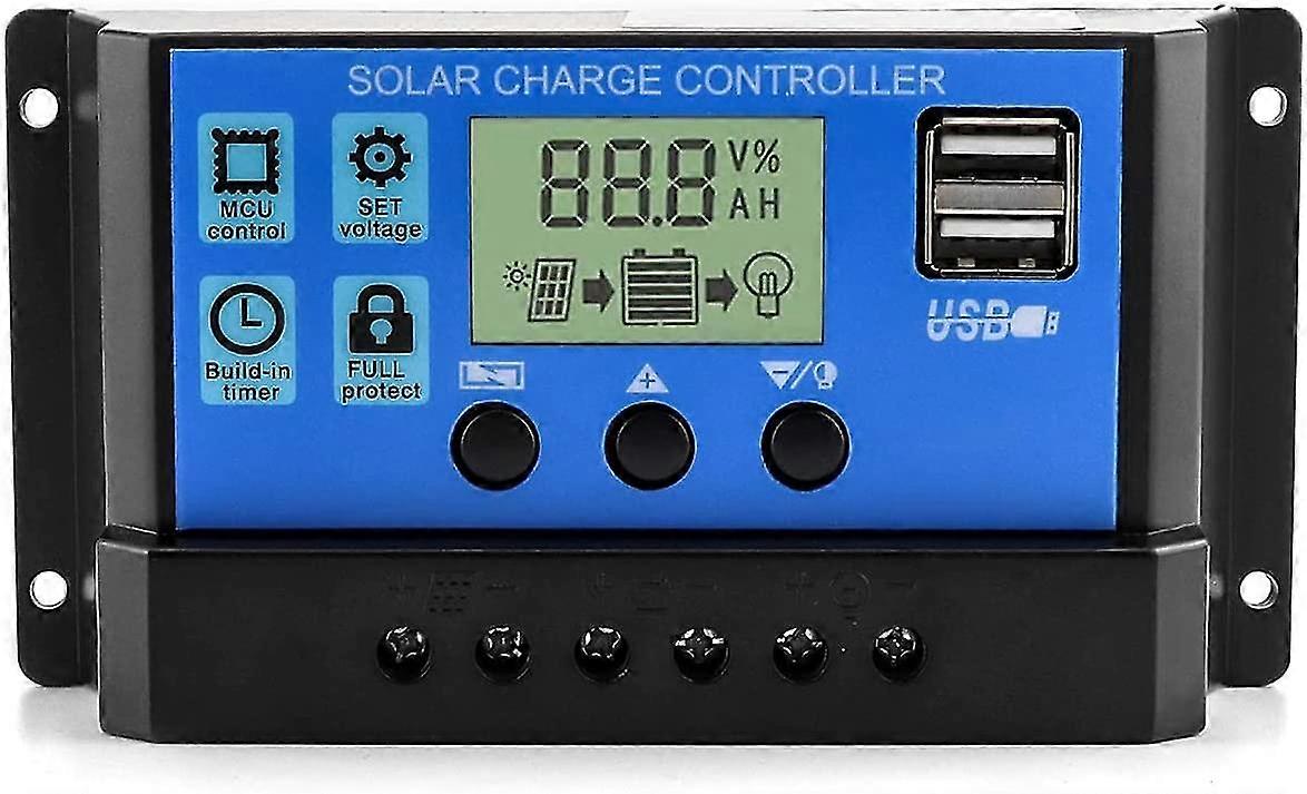 Solar Charge Controller, 20a 12v / 24v Solar Panel Controller Intelligent Controller With Dual Usb Port 5v Light Timer Control Lcd Display