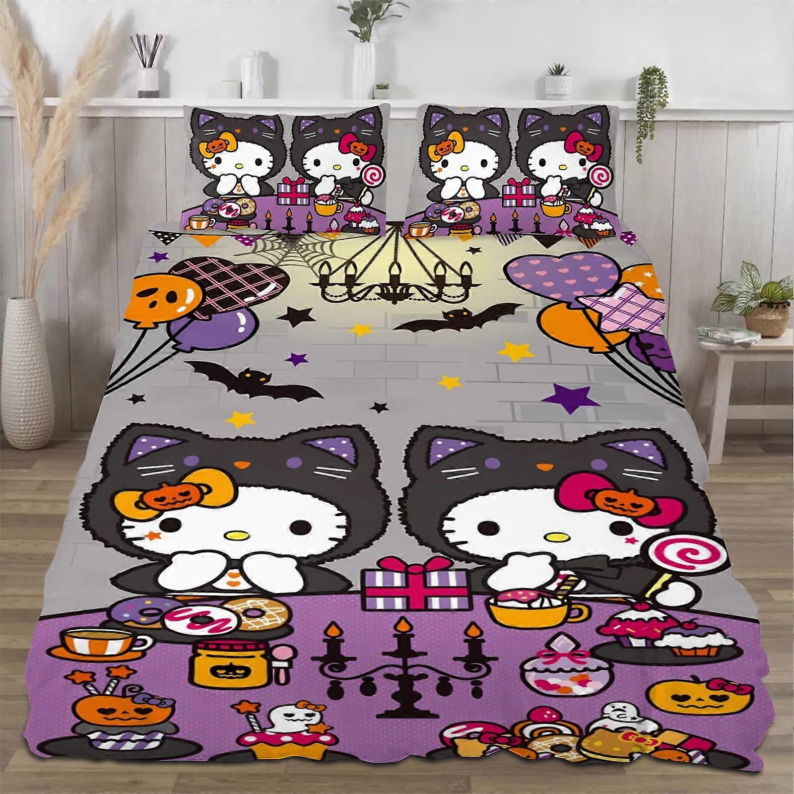 Bedding set XU552 Halloween Hello_Kitty_ Quilt Set Full,Soft Lightweight Quilts Quilted Bedspreads,3 Pieces Set PW552