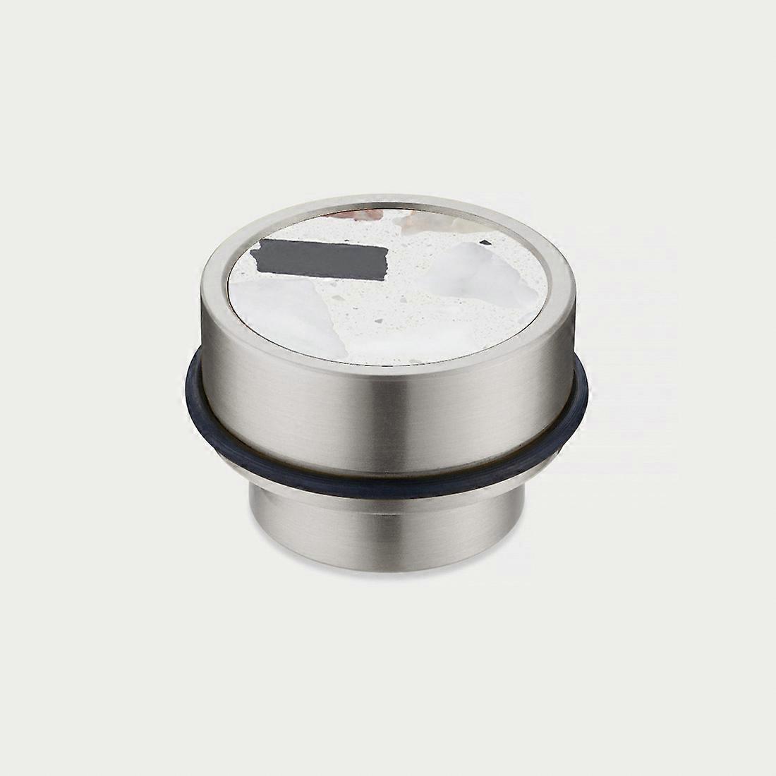 Brass & White Fleck Terrazzo Floor Mounted Door Stops in Silver