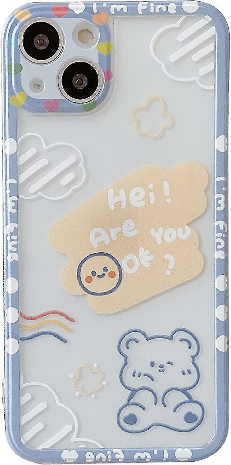 Desenho animado Kawaii Bear Cloud Letters Clear Soft Compatível com capa de iPhone para mulheres meninas (Transparente, iPhone 14)