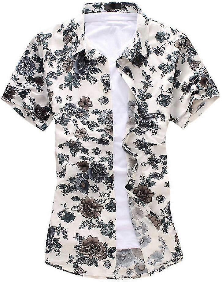 Camicia di cotone a maniche corte floreale casual da uomo