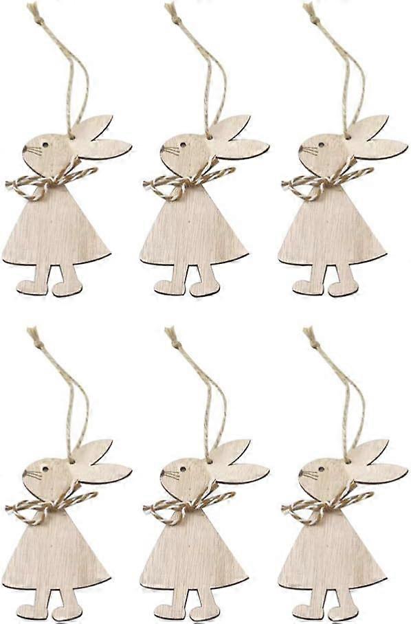 6-Piece Wooden Easter Bunny Decorations Set, Easter Tree Decorations for Home, Garden, and Easter Parties