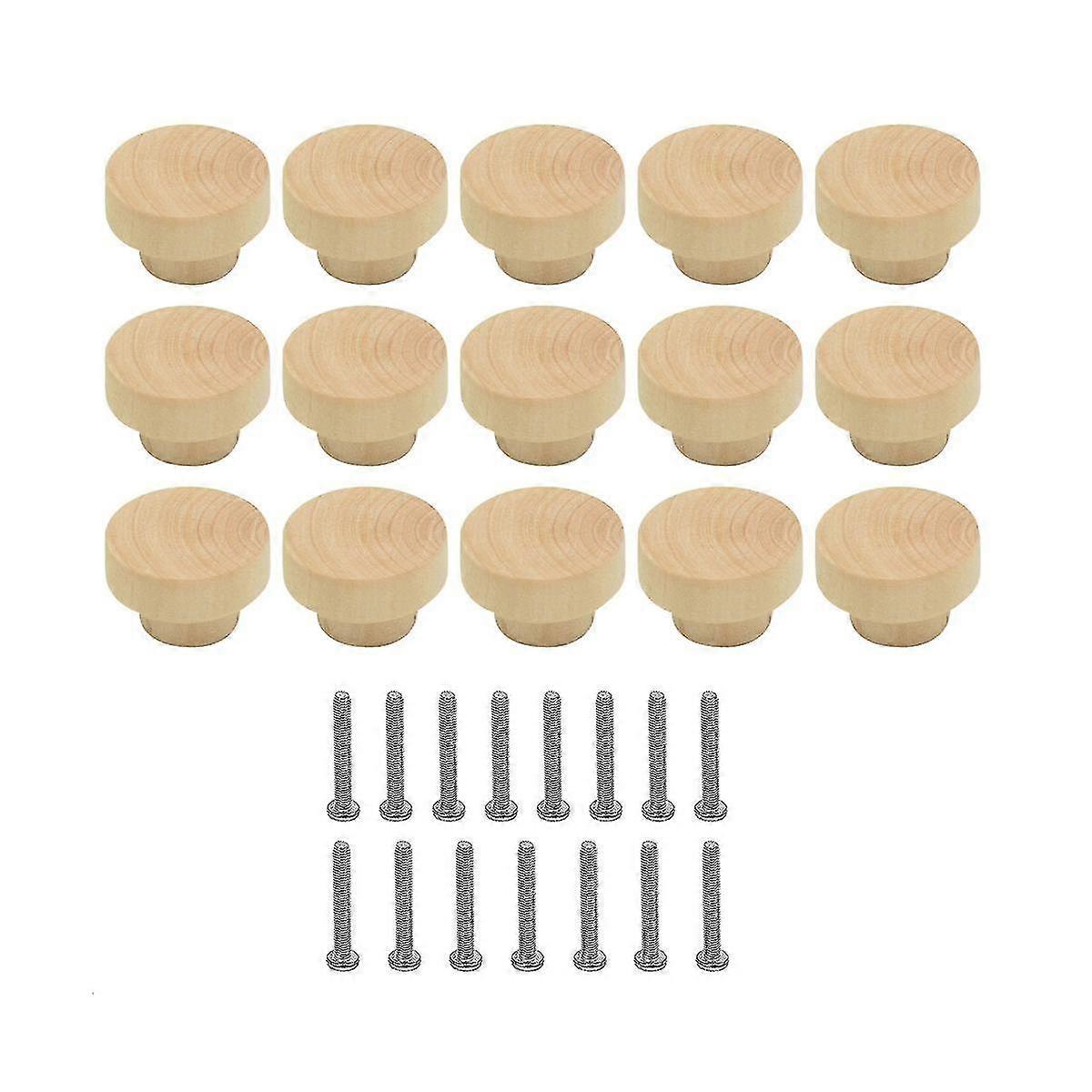 15pcs Wooden Drawer Knobs, Furniture Knobs, Wooden Cupboard Knobs For Cabinets And Drawers, Round W