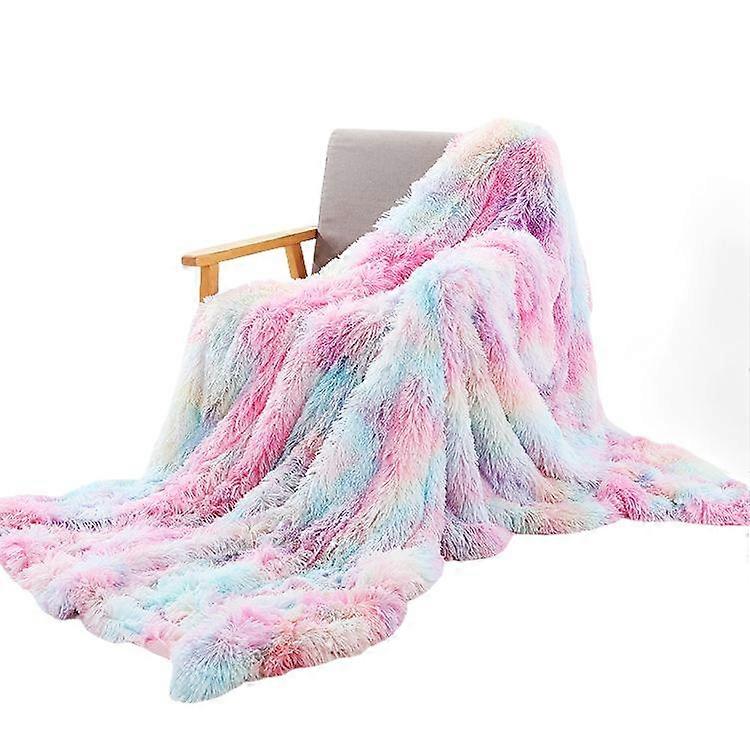 Tie Dyed Plush Blanket Winter Double-Layer Gift Blanket Sofa Rainbow Blanket