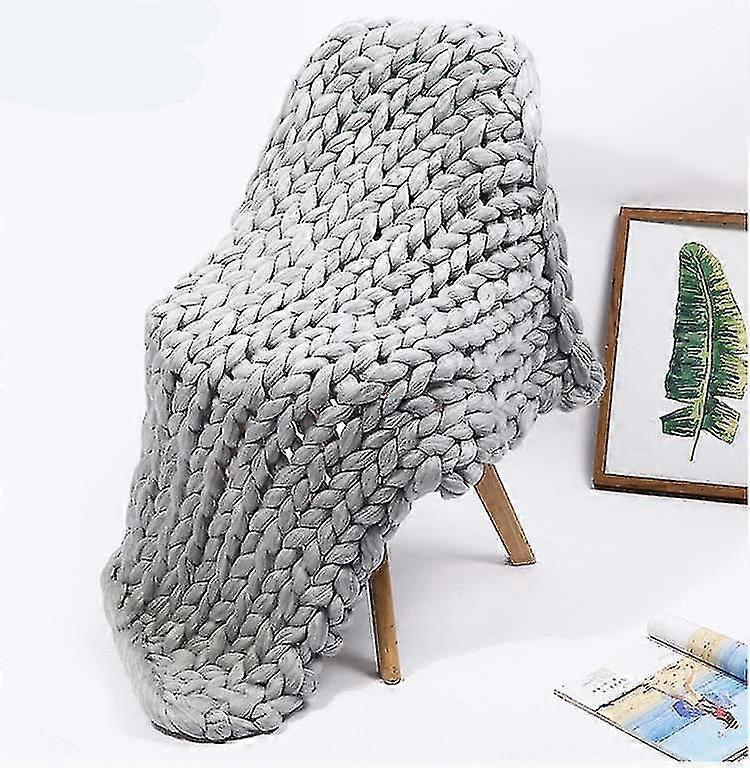 8 Cm Large Chunky Knitted Thick , Yarn Woolen Throw Sofa  Light Grey 60*80cm