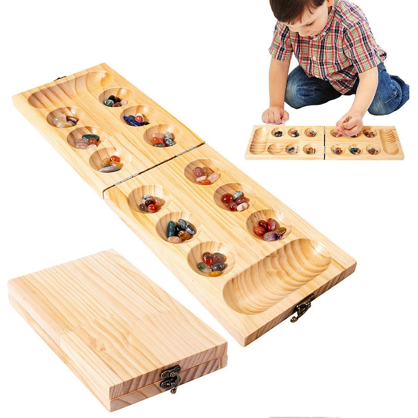 Wood Mancala Board Game Ages 7+ Children Family Games Parent-Child Chess Board Game for Travel Party