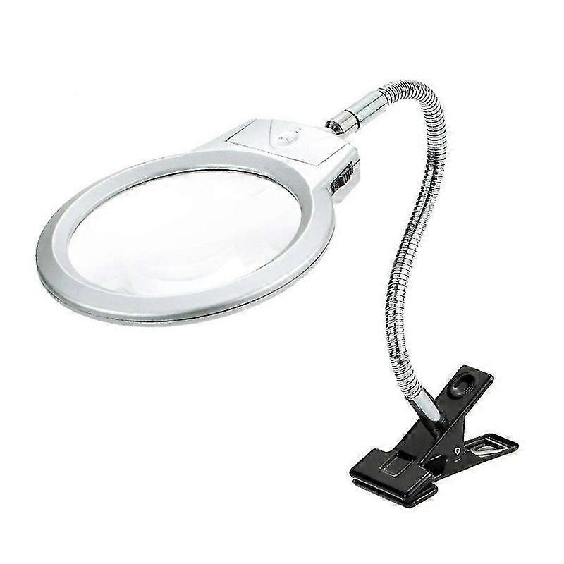 Lighted Led Lamp Magnifier Clip Table Top Desk Reading 2.5x 5x Magnifying(1pcs, Silver)