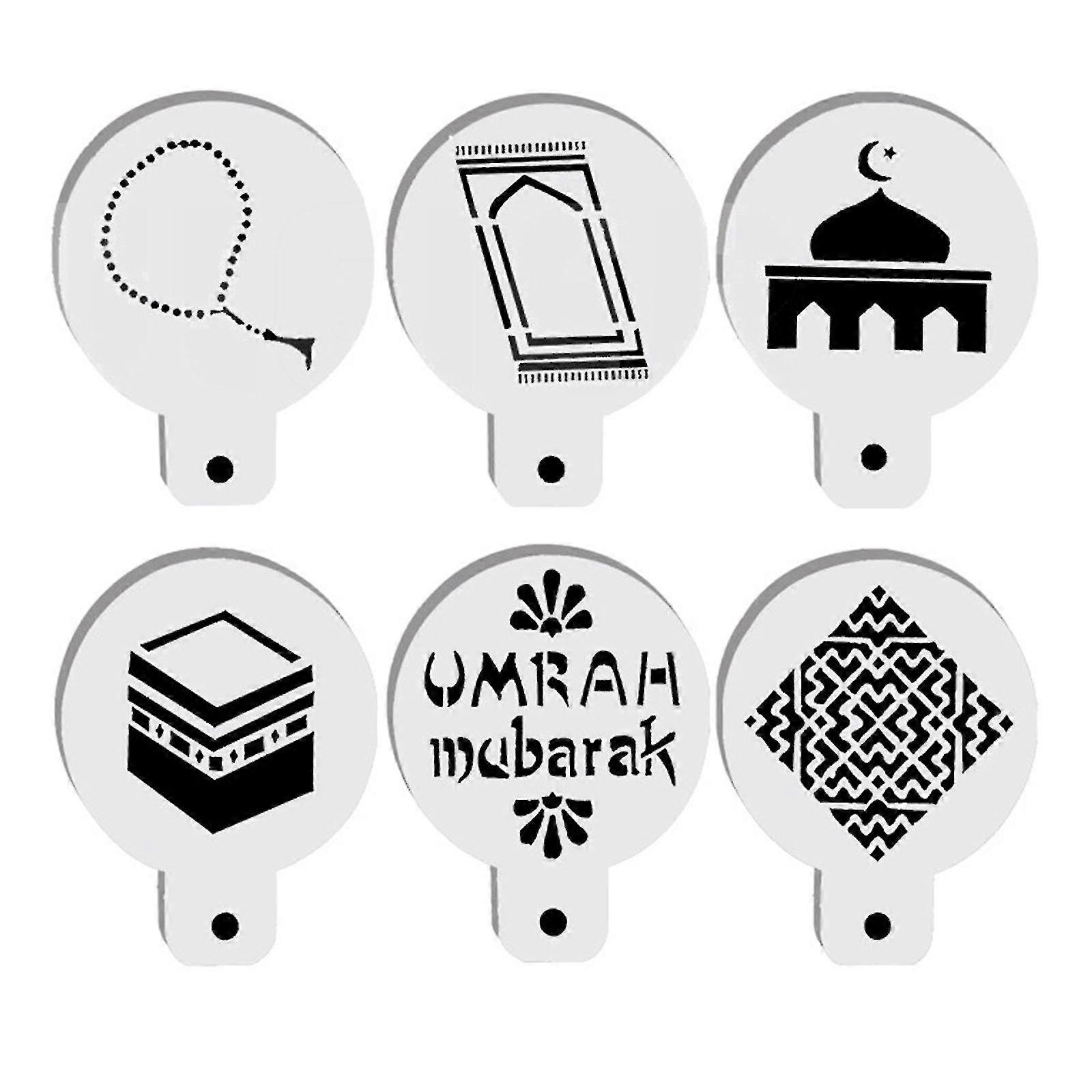 6 Pcs Eid Mubarak Coffee Latte Stencils Cake Templates Dessert Decorating Molds