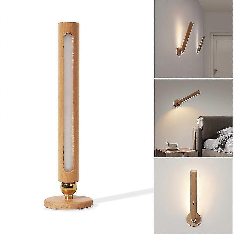 Smart 360rotatable Wood Light  Usb Rechargeable For Wall Room