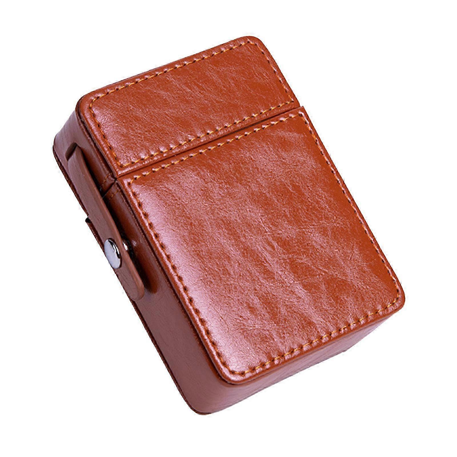 PU Leather Portable Cigarette Case with Lighter Holder Simple Anti-Scratch Storage Case Flip protective Tobacco Pouch