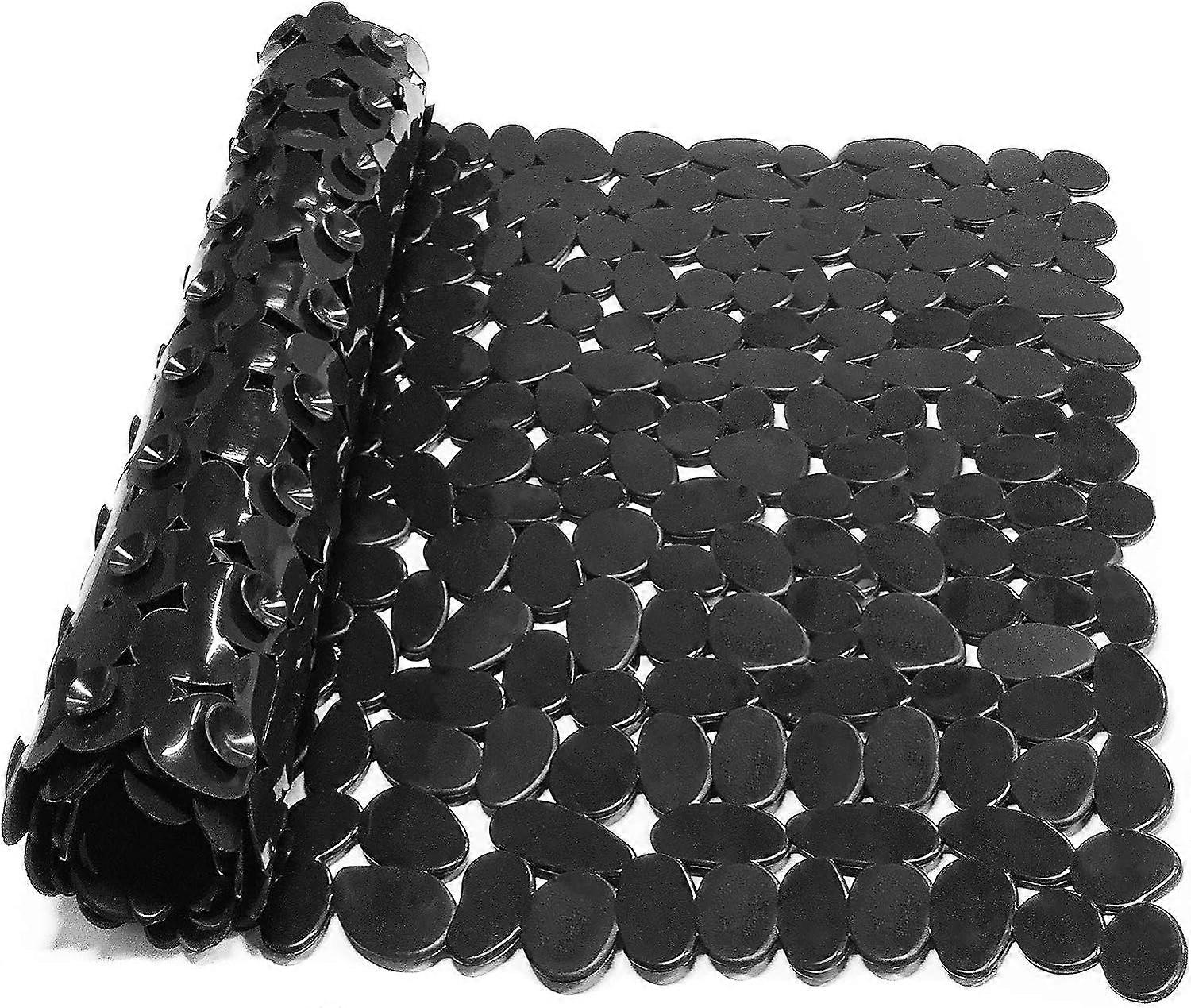 Non-Slip Shower Mat, Non-Slip Rectangular Pebble Shower Mat, Non-Slip Mat with Suction Cup, Anti-Fungal Bathtub or Shower Mat (Black)