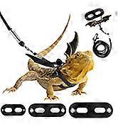 3 Sizes Leather Reptile Leash Outdoor Harness Leash with Bat Wings for Lizards Reptiles Amphibians Small Pets, Small/Medium/Large, Black+Gold
