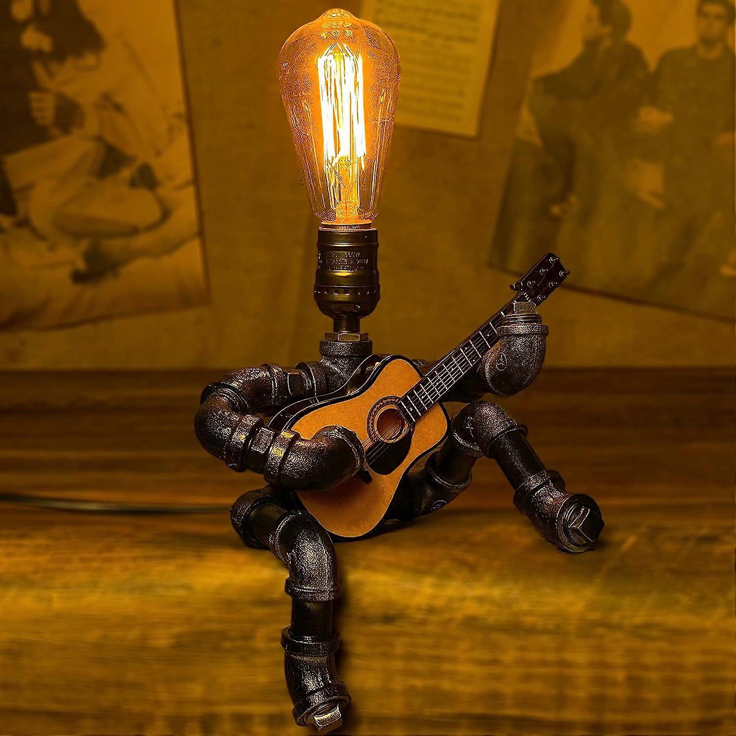 Steampunk Table Lamp, Retro Guitar Desk Lamp with Edison Bulb