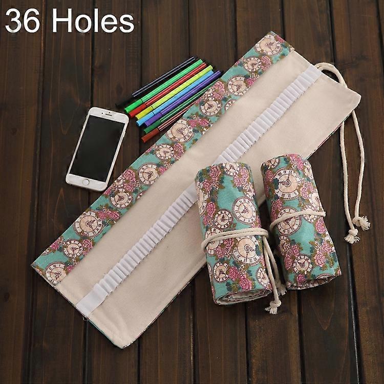 36 Slots Rose Clock Print Canvas Pen Bag