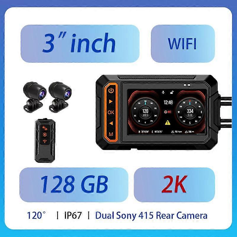 Redkid 3 Inches Motorcycle GPS 4K Dashcam With WIFI IP67 Waterproof Dual Lens Motorcycle Black Box N