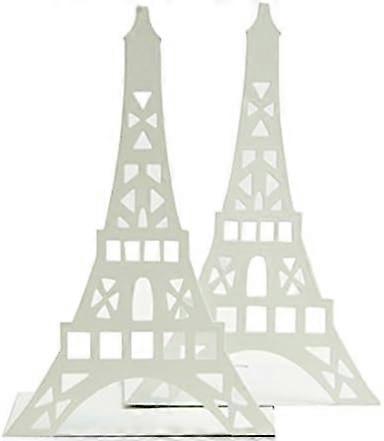1 Pair White Metal Eiffel Tower Decorative Bookends - For Shelf, Desk