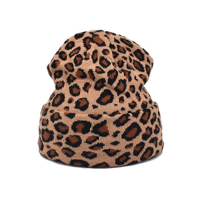 Leopardtryck stickad hatt dammode trend all-match ull hatt mäns vinterhatt trend