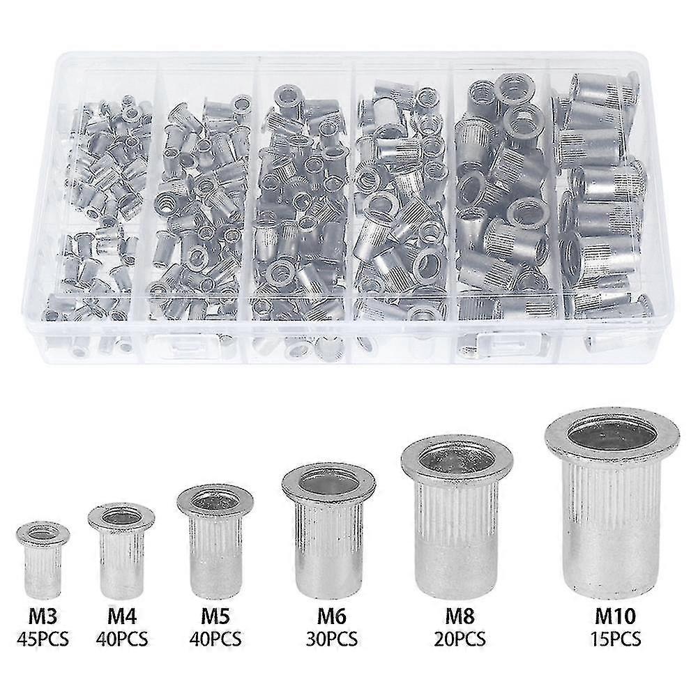 190pcs/set M3 M4 M5 M6 M8 M10 Flat Head Threaded Insert Nut Set