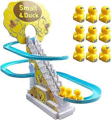 Small Duck Climbing Stairs Toy, Electric Duck Toy with Music & Flashing LED Lights, Safe and Durable Duck Roller Coaster Toy Set for Kids Children