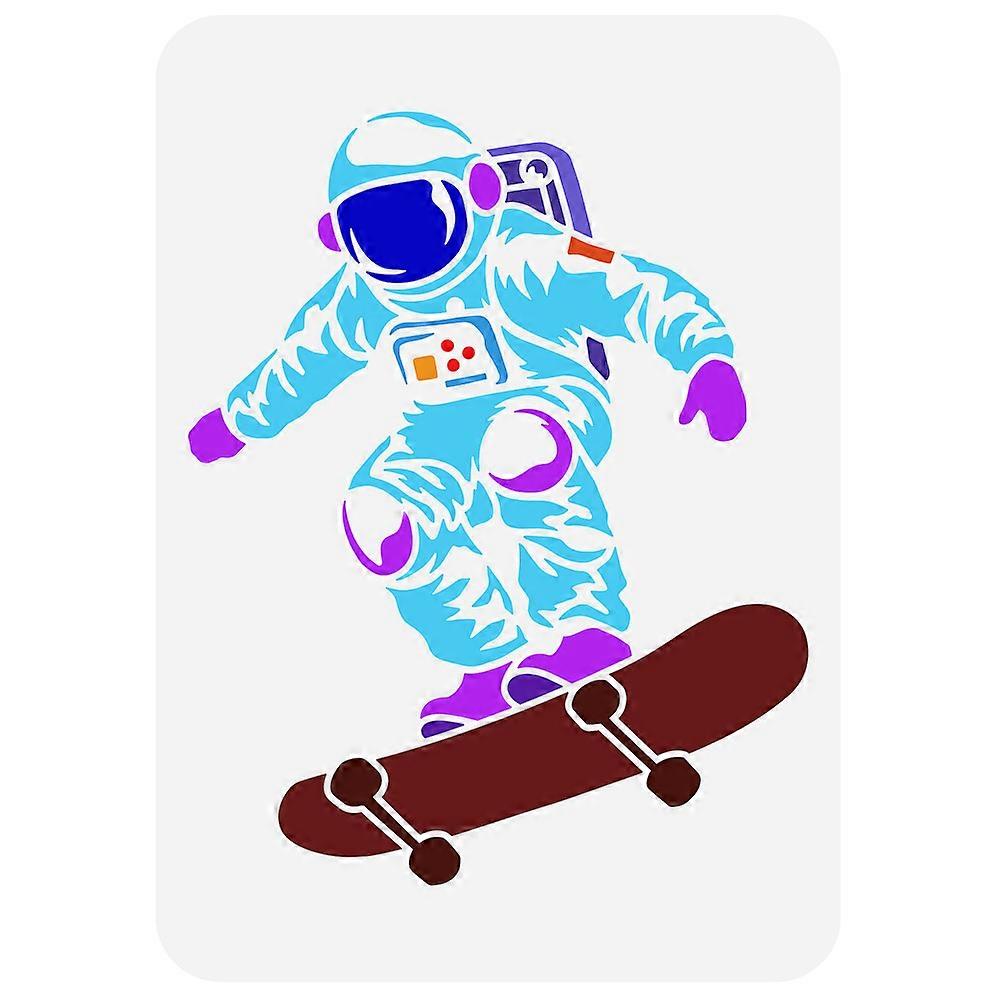 1pc Astronaut On Skateboard Painting Stencil 8.3x11.7inch Skater Spaceman Drawing Template Reusable Plastic Hollow Out Stencil DIY Craft for Painting