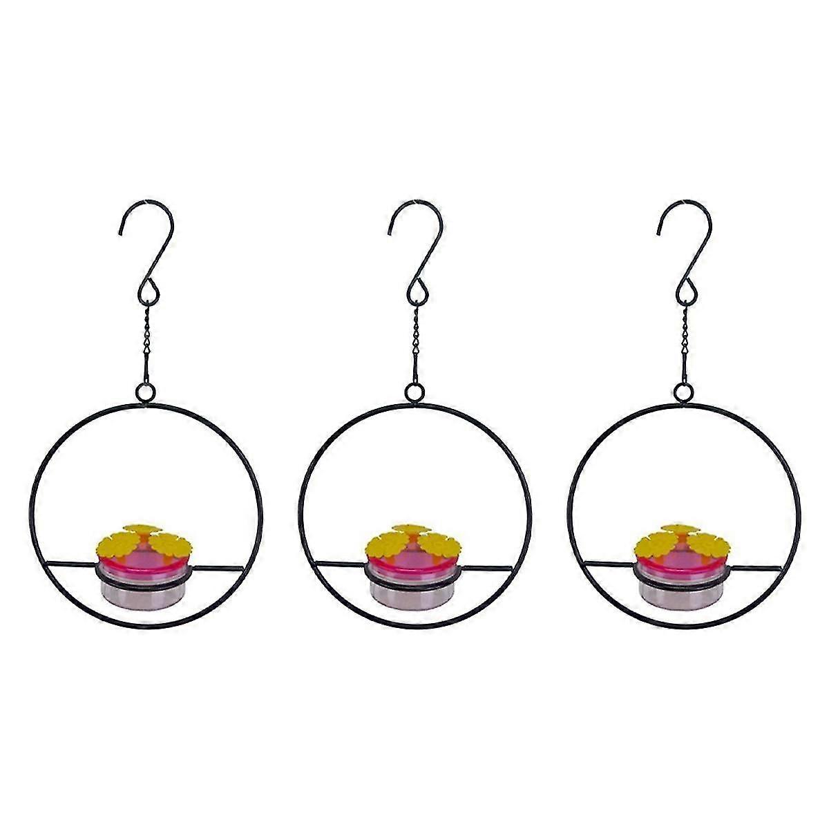 3 Pcs Hanging Hummingbird Feeder, Stackable Hanging Humming Bird Feeder With Metal Frame Red Plastic Bowl Heartshape
