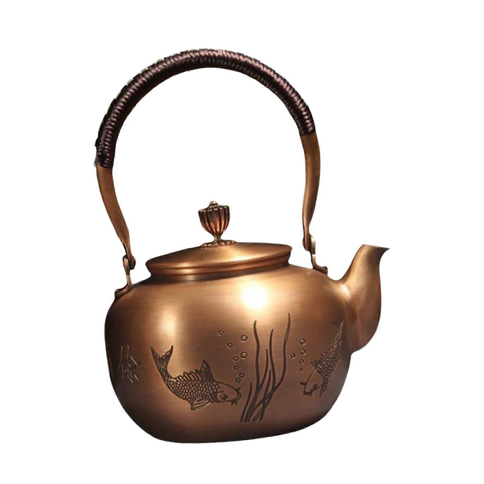 Copper Teapot Wrapped Handle Retro Water Kettle for Household Office Camping Tree Pattern