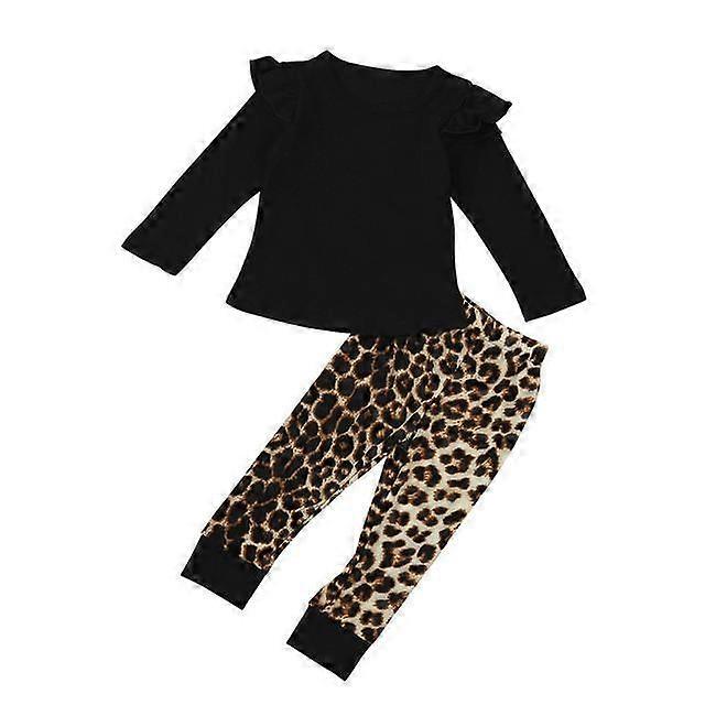 Cute Girls O-neck Tops Leopard Pants