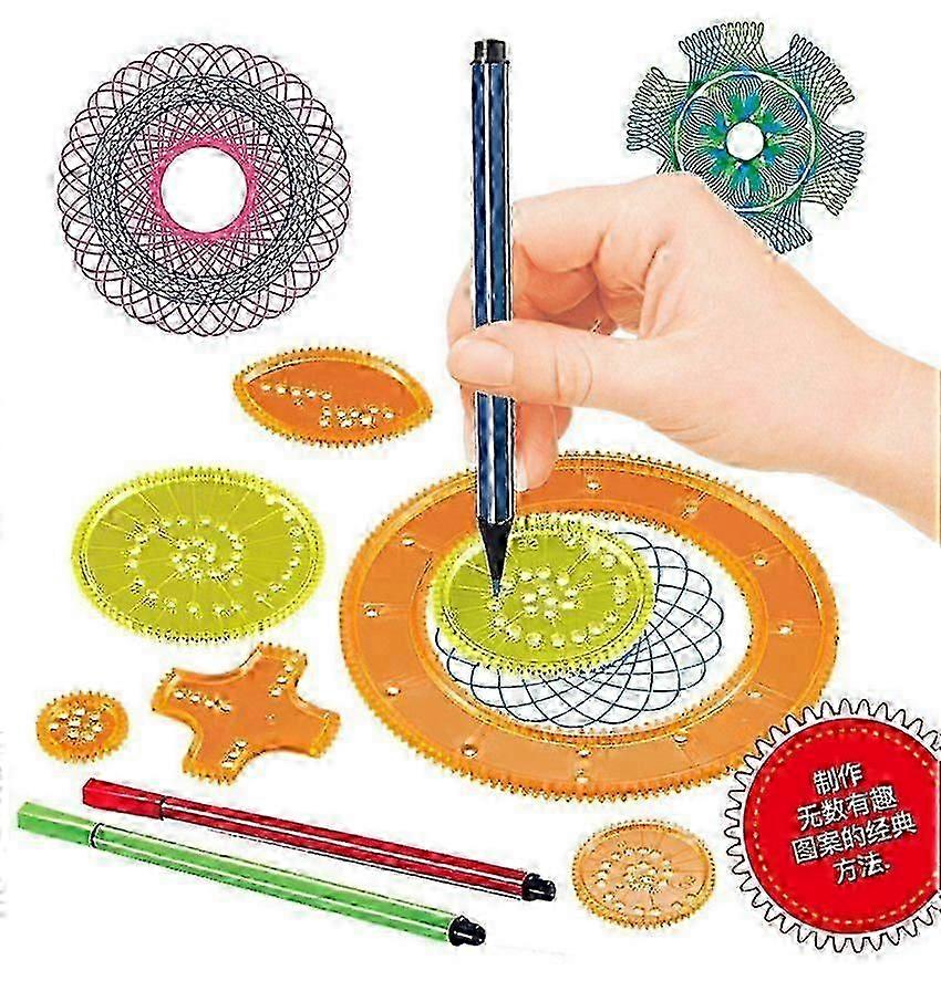 27 Buah Mainan Gambar Spirograf Set Roda Gigi Saling Bertautan Dengan Pena Desain Spiral Aksesori Lukisan Penggaris Geometris